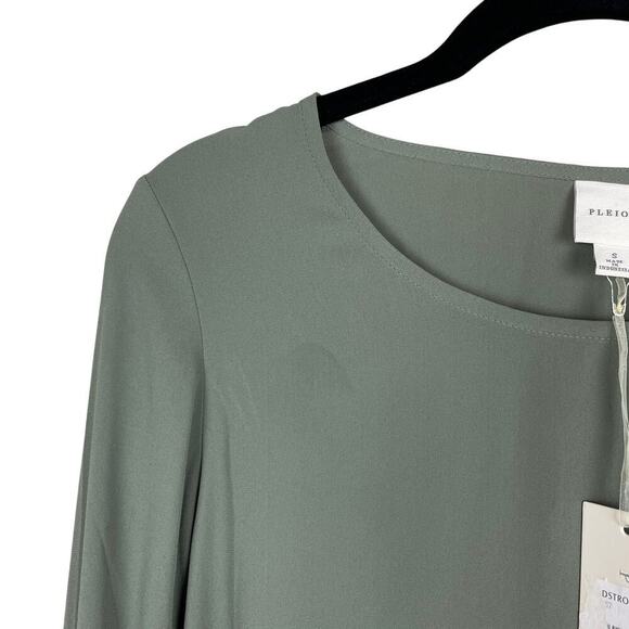 NWT Pleione Blouse Top Size‎ S Sage Green Blouse Smocked Ruffle Long Sleeve - Picture 3 of 6